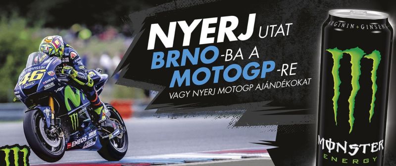 Monster nyereményjáték - játssz és nyerj páros utazást a MotoGP Brno-i futamára, vagy Valentino Rossi sapkát.